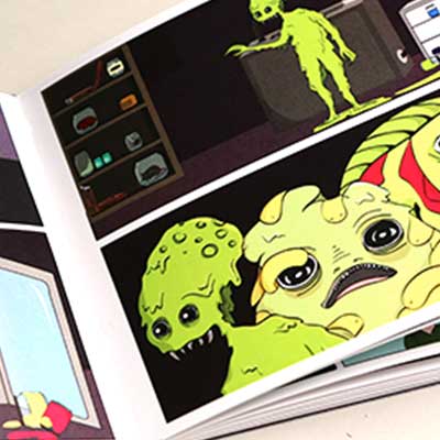 Page of comic book with character illustrations.