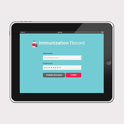 iPad with immunization record design for registration screen